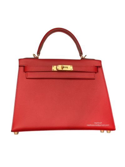 Hermes Vip Kellyhoulder Top Handle Bag Red Evercolor Leather 522537