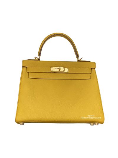 Hermes Vip Kellyhoulder Top Handle Bag Yellow Evercolor Leather 522532