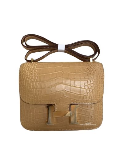 Hermes VIP Mini Constance Crossbody Bag Beige Crocodile Leather 19CM 523053
