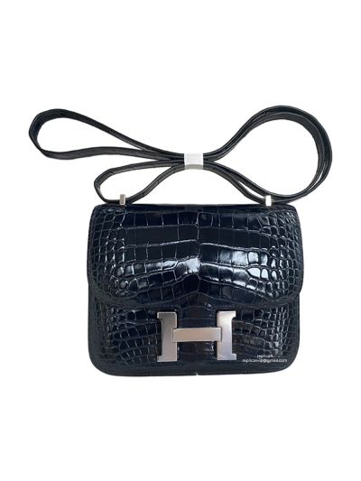 Hermes VIP Mini Constance Crossbody Bag Black Crocodile Leather 19CM 525176