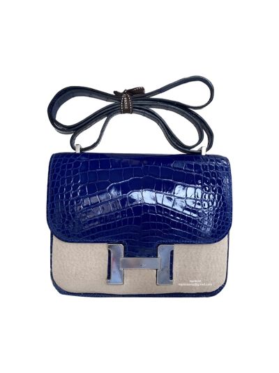Hermes VIP Mini Constance Crossbody Bag Blue Crocodile Leather 19CM 523051