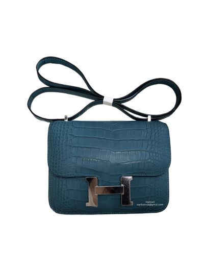 Hermes VIP Mini Constance Crossbody Bag Bluish Green Crocodile Leather 19CM 523050