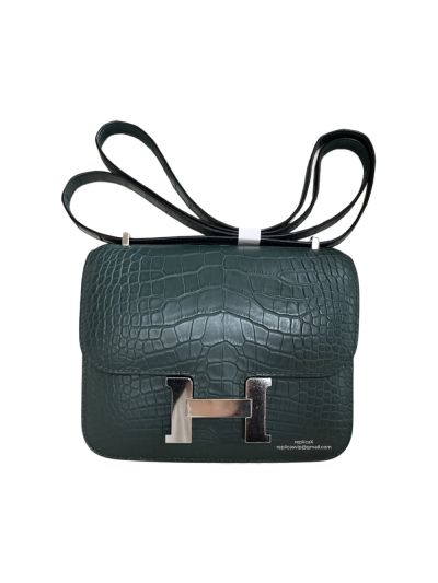 Hermes VIP Mini Constance Crossbody Bag Dark Green Crocodile Leather 19CM 523048