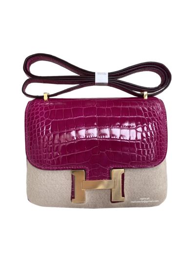 Hermes VIP Mini Constance Crossbody Bag Fuchsia Pink Crocodile Leather 19CM 523047