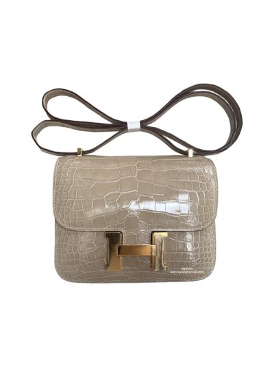 Hermes VIP Mini Constance Crossbody Bag Khaki Crocodile Leather 19CM 523056