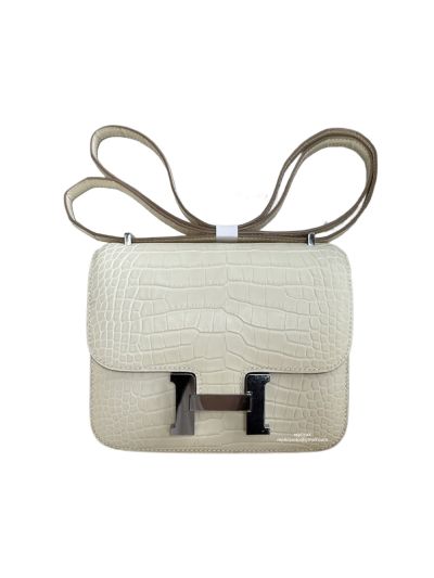 Hermes VIP Mini Constance Crossbody Bag Off White Crocodile Leather 19CM 523054