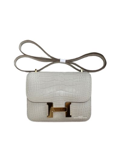 Hermes VIP Mini Constance Crossbody Bag Off White Crocodile Leather 19CM 523055