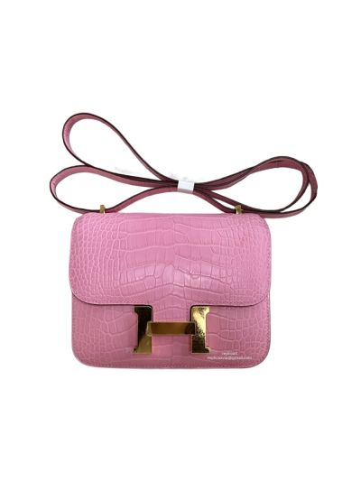 Hermes VIP Mini Constance Crossbody Bag Pink Crocodile Leather 19CM 523061
