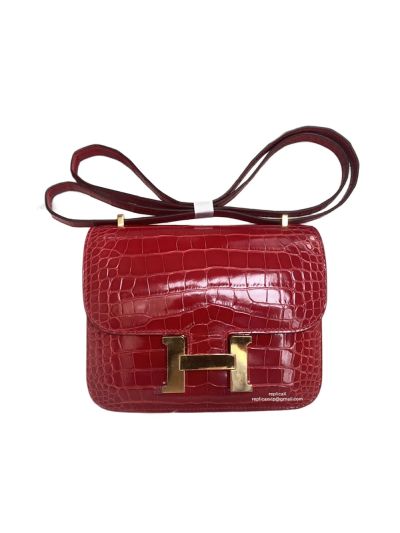Hermes VIP Mini Constance Crossbody Bag Red Crocodile Leather 19CM 523067