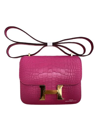 Hermes VIP Mini Constance Crossbody Bag Rose Red Crocodile Leather 19CM 523065