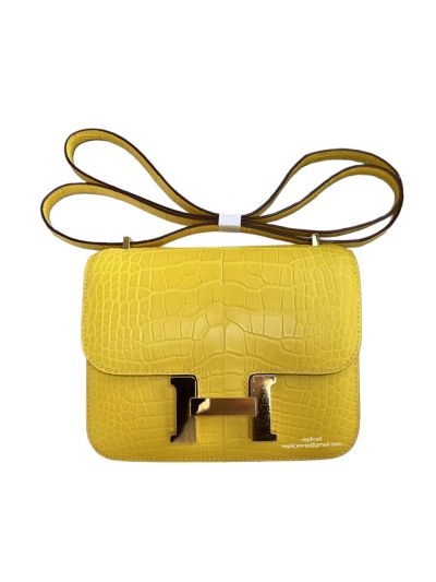 Hermes VIP Mini Constance Crossbody Bag Yellow Crocodile Leather 19CM 523063