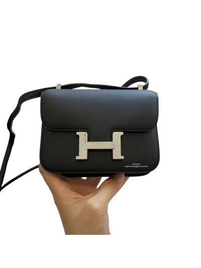 Hermes VIP Mini Micro Constance 14 Flap Shoulder Crossbody Bag Black Epsom Leather 14CM 523325