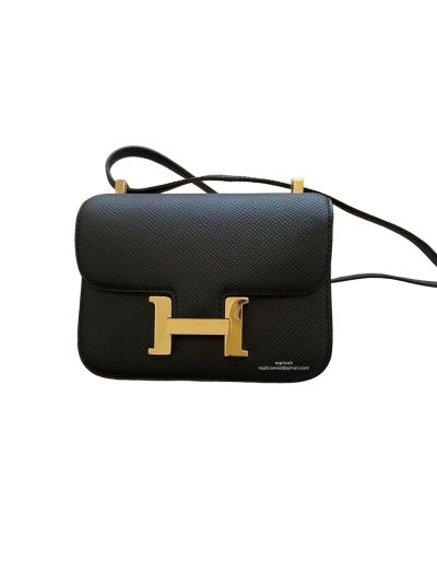 Hermes VIP Mini Micro Constance 14 Flap Shoulder Crossbody Bag Black Epsom Leather 14CM 523328