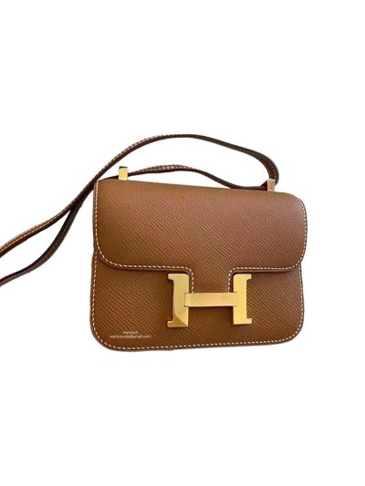 Hermes VIP Mini Micro Constance 14 Flap Shoulder Crossbody Bag Brown Epsom Leather 14CM 523326
