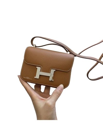 Hermes VIP Mini Micro Constance 14 Flap Shoulder Crossbody Bag Brown Epsom Leather 14CM 523327