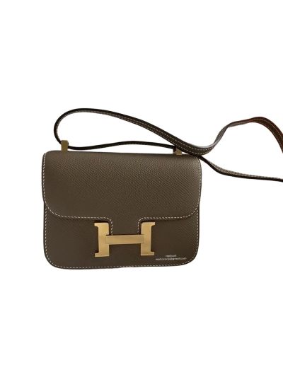 Hermes VIP Mini Micro Constance 14 Flap Shoulder Crossbody Bag Gray Epsom Leather 14CM 523334