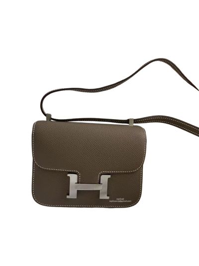 Hermes VIP Mini Micro Constance 14 Flap Shoulder Crossbody Bag Gray Epsom Leather 14CM 523335
