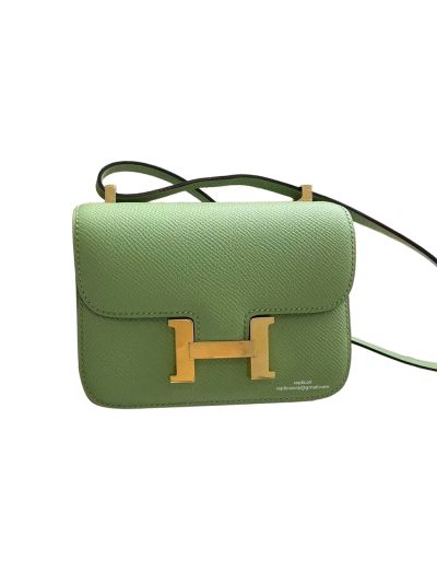 Hermes VIP Mini Micro Constance 14 Flap Shoulder Crossbody Bag Mint Green Leather 14CM 523333