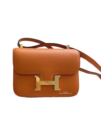 Hermes VIP Mini Micro Constance 14 Flap Shoulder Crossbody Bag Orange Epsom Leather 14CM 523332