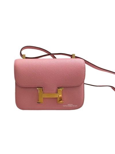 Hermes VIP Mini Micro Constance 14 Flap Shoulder Crossbody Bag Pink Epsom Leather 14CM 523331