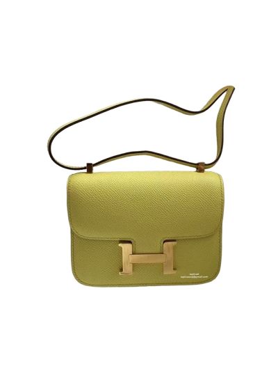 Hermes VIP Mini Micro Constance 14 Flap Shoulder Crossbody Bag Yellow Green Leather 14CM 523329