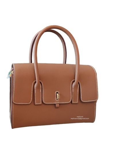  Hermes VIP New Drag Tote Shoulder Flap Bag Tan Evercolor Calfskin Hand Stitched 22x14x8CM 522746