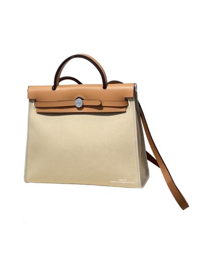 Hermes VIP Off White Vache Hunter Toile and Leather Herbag Zip 31 PM Shoulder Top Handle Bag 523805
