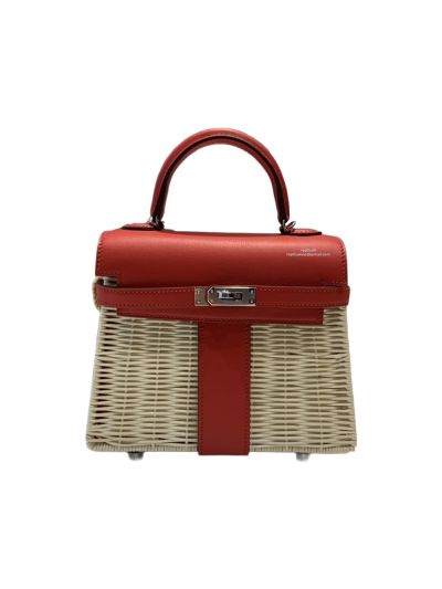 Hermes VIP Picnic Sellier Mini Kelly Osier Wicker Rouge Swift Bag Red 523400