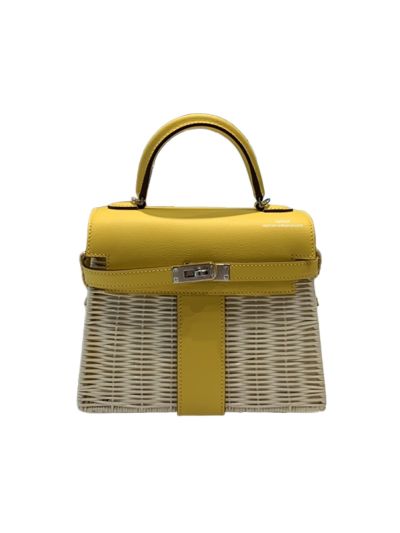 Hermes VIP Picnic Sellier Mini Kelly Osier Wicker Rouge Swift Bag Yellow 523404