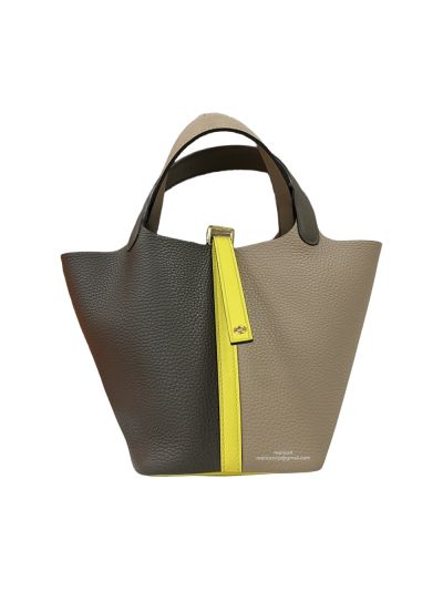 Hermes Vip Picotin Beige Gray Swift Leather Bucket Hand Stitched Bag 18CM 523814