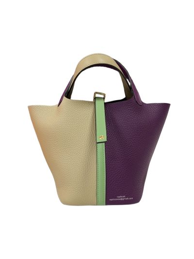 Hermes Vip Picotin Beige Purple Swift Leather Bucket Hand Stitched Bag 18CM 523813