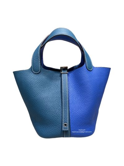 Hermes Vip Picotin Blue and Blue Leather Bucket Hand Stitched Bag 522260
