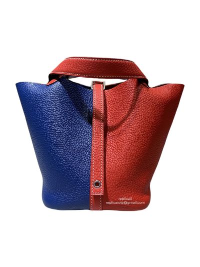 Hermes Vip Picotin Blue and Red Leather Bucket Hand Stitched Bag 522262