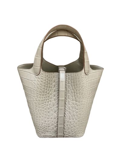 Hermes VIP Picotin Lock Bucket Bag Off White Crocodile Leather 18CM 523821