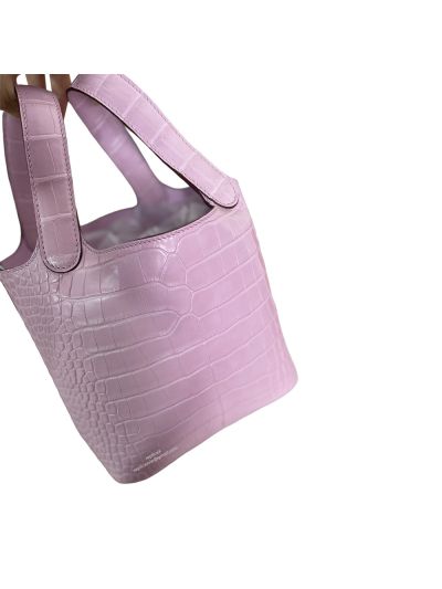 Hermes VIP Picotin Lock Bucket Bag Pink Crocodile Leather 18CM 523820