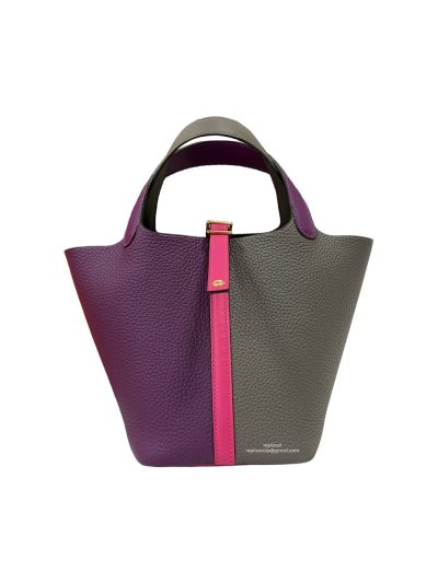 Hermes Vip Picotin Purple Gray Swift Leather Bucket Hand Stitched Bag 18CM 523815
