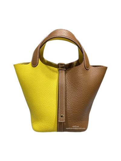 Hermes Vip Picotin Yellow and Tan Leather Bucket Hand Stitched Bag 522259
