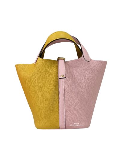 Hermes Vip Picotin Yellow Pink Swift Leather Bucket Hand Stitched Bag 18CM 523818
