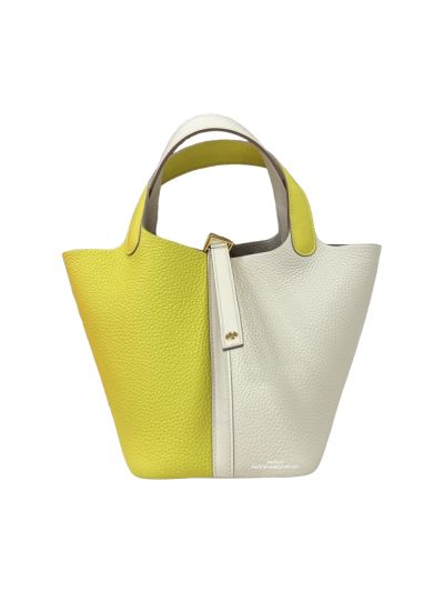 Hermes Vip Picotin Yellow White Swift Leather Bucket Hand Stitched Bag 18CM 523819