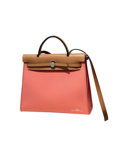 Hermes VIP Pink Vache Hunter Toile and Leather Herbag Zip 31 PM Shoulder Top Handle Bag 523806