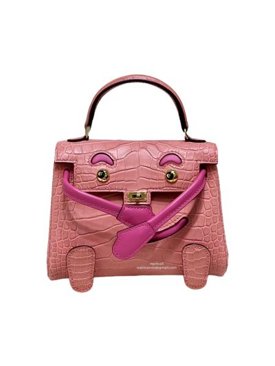 Hermes Vip Quelle Idole Kelly Doll Bag Palladium Hardware Pink Nilo Crocodile Leather 522295