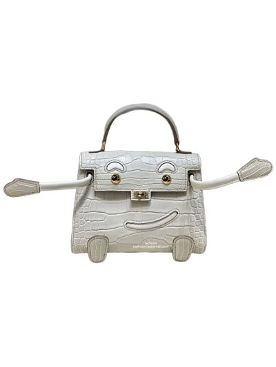 Hermes Vip Quelle Idole Kelly Doll Bag Palladium Hardware White Nilo Crocodile Leather 522298