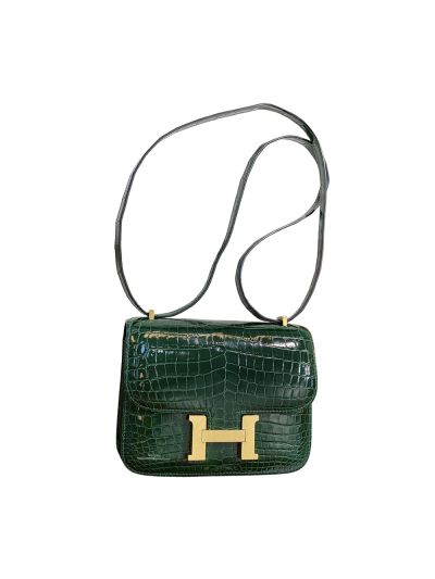 Hermes VIP Vanille Matte Crocodile Constance Mini Shoulder Flap Messenger Bag Green 18CM 523361
