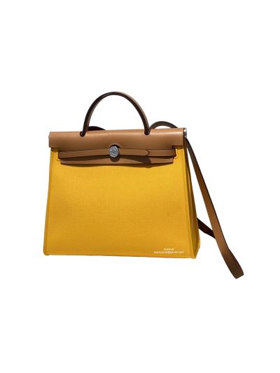 Hermes VIP Yellow Vache Hunter Toile and Leather Herbag Zip 31 PM Shoulder Top Handle Bag 523802