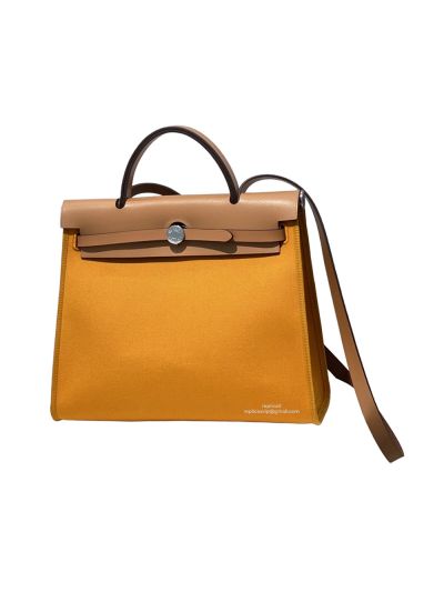 Hermes VIP Yellow Vache Hunter Toile and Leather Herbag Zip 31 PM Shoulder Top Handle Bag 523803