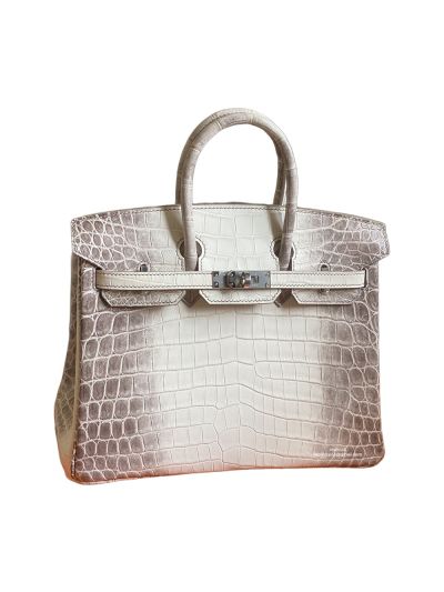 Hermes White Matte Niloticus Crocodile Himalaya Birkin 25 Tote Bag 25CM 523795