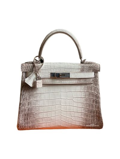 Hermes White Matte Niloticus Crocodile Himalaya Kelly 28 Tote Bag 28CM 523794