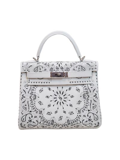 Hermes x Jay Kelly 28 AHR Special Edition Custom Embroidering Tote Bag White 523801