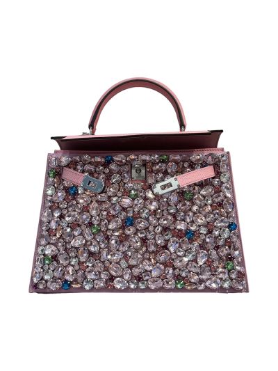 Hermes x LeBag Paris Bag Bestie Kelly 25 Bag Pink Treasure Swarovski Crystal Cover 25CM 525073