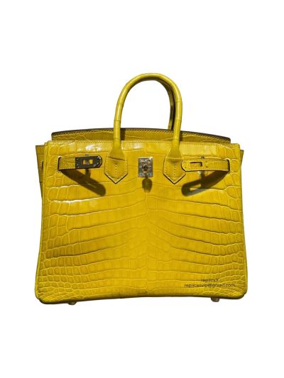 Hermes Yellow Shiny Niloticus Crocodile Birkin 25 Hand Stitched Bag 522240